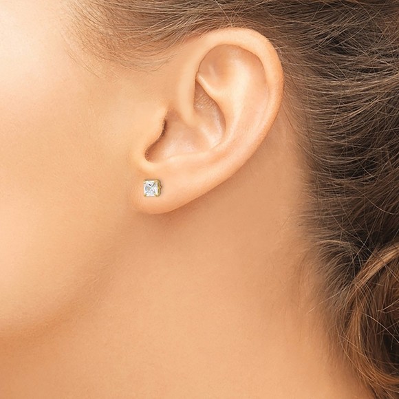 14k Yellow Gold Madi K Children's Jewelry 5mm Square CZ Basket Set Stud Earrings